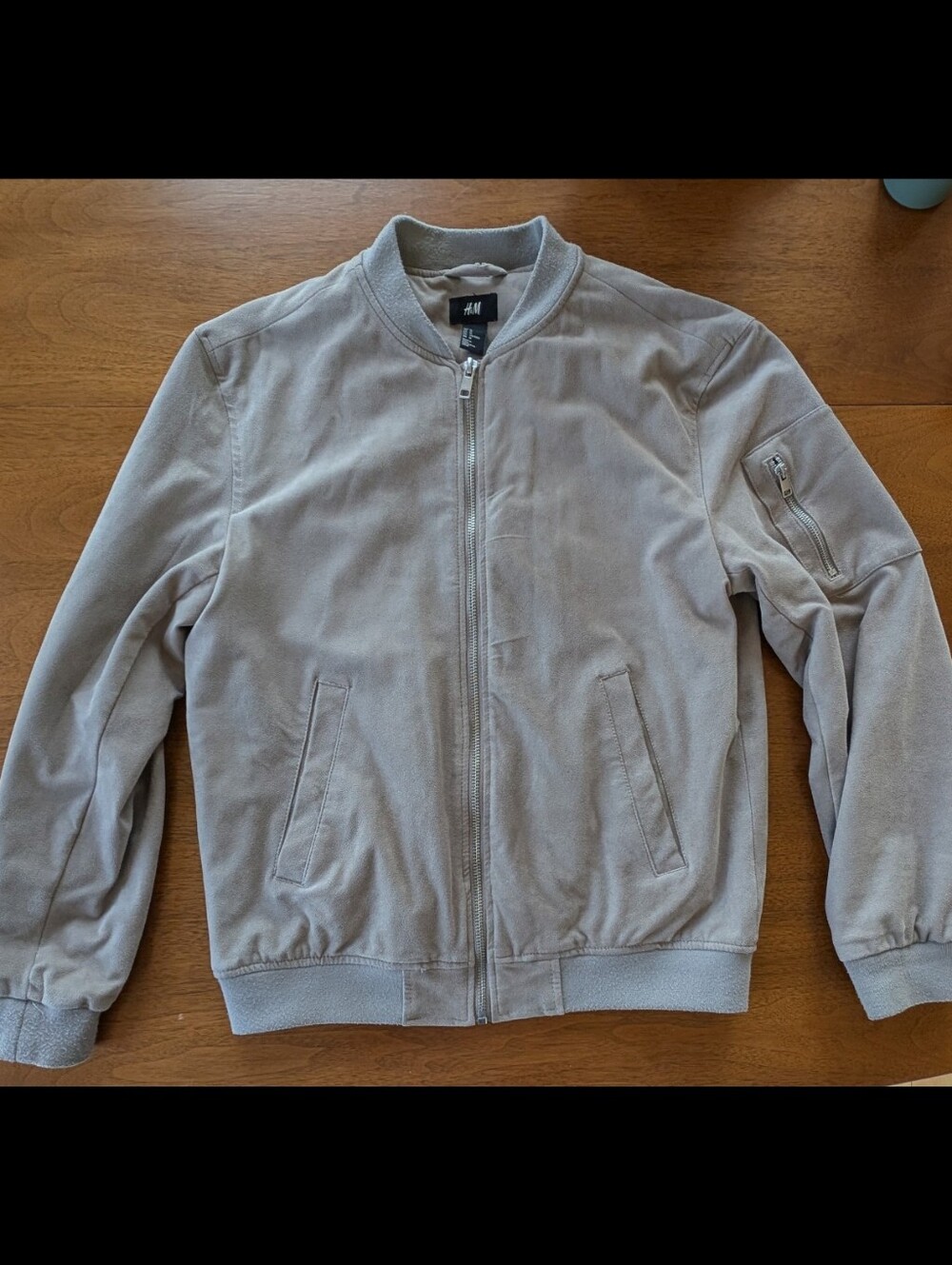 H&M Men’s Gray Suede-Texture Bomber Jacket